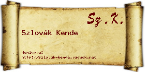 Szlovák Kende névjegykártya
